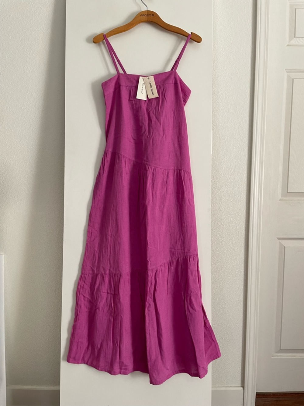 Sim & Sam Linen Blend Tiered Sun Dress Pink NWT Adj. Strap/Lined